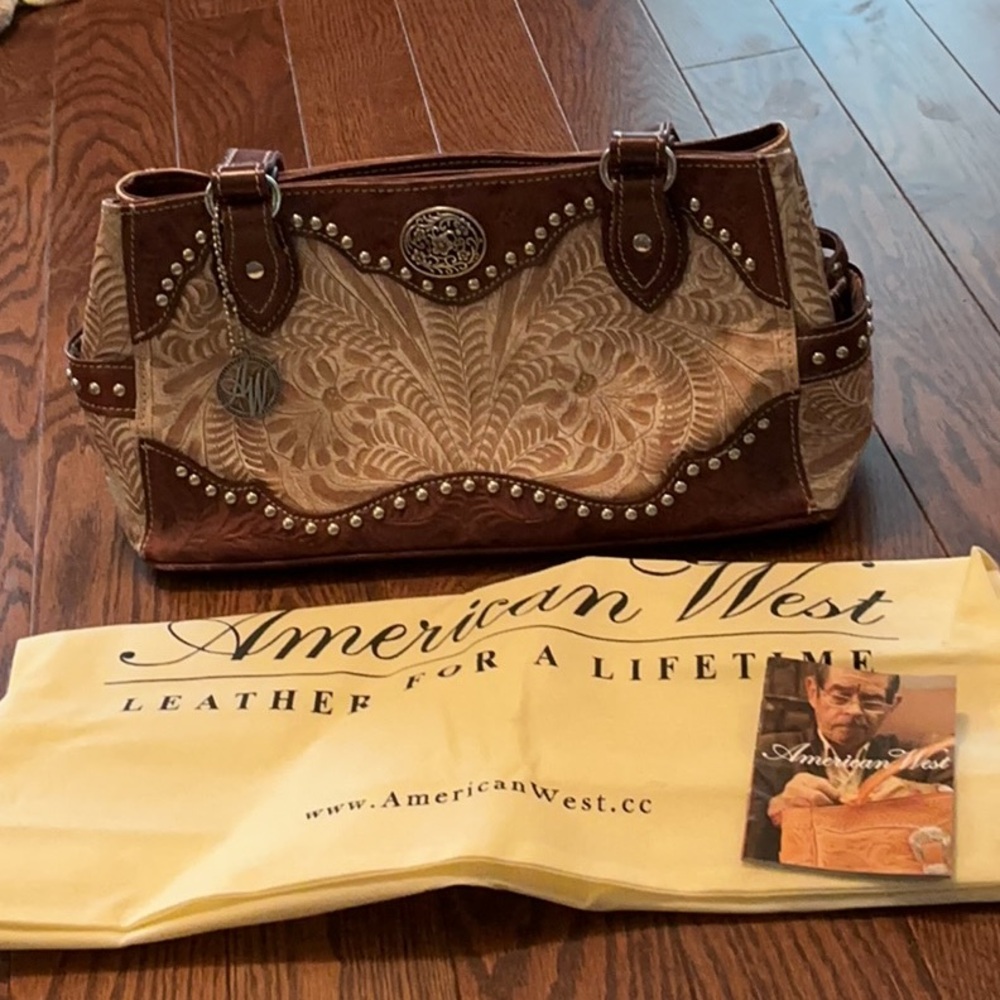 American West Tan and Brown Leather Handbag
